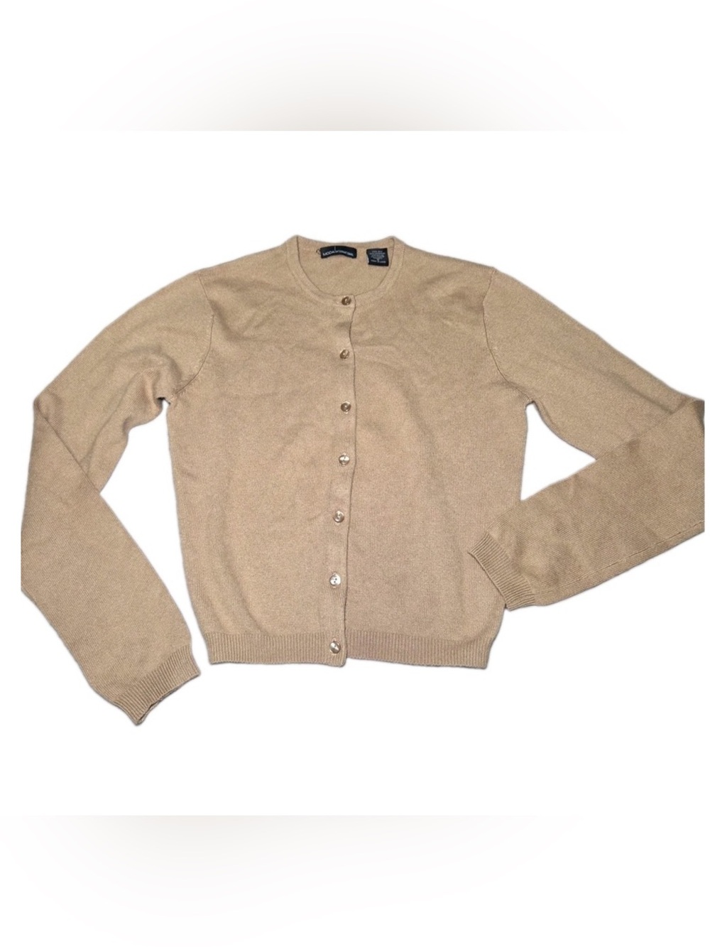 Classic Crewneck Button Cardigan in Beige